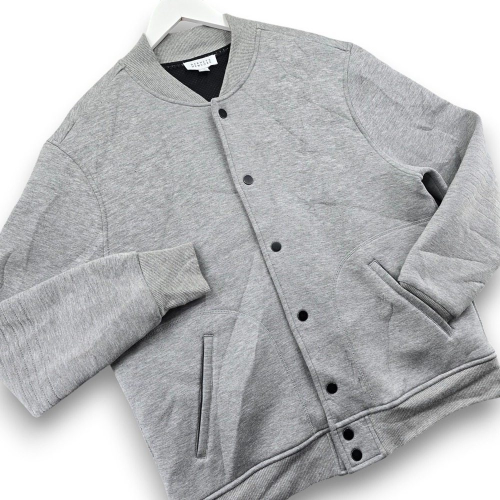 Barneys New York Bomber Jacket Mens Large Gray Cotton Snap Front Jersey
